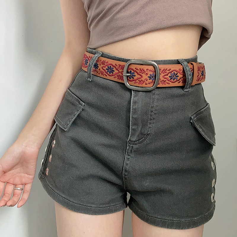 レディース ベルト 女性用花柄刺繍レザーベルト 合成皮革