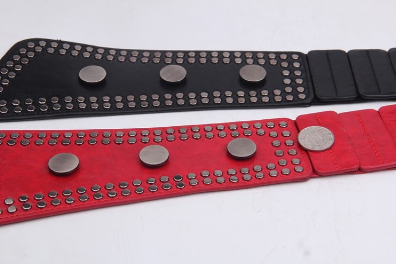 レディース ベルト レディース幅広レザーベルト スタッズ付き合皮ウエストベルト