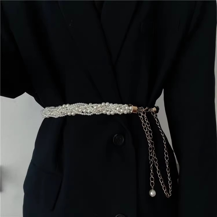レディース ベルト 真珠風チェーンベルト 上品な腰回り装飾 女性用