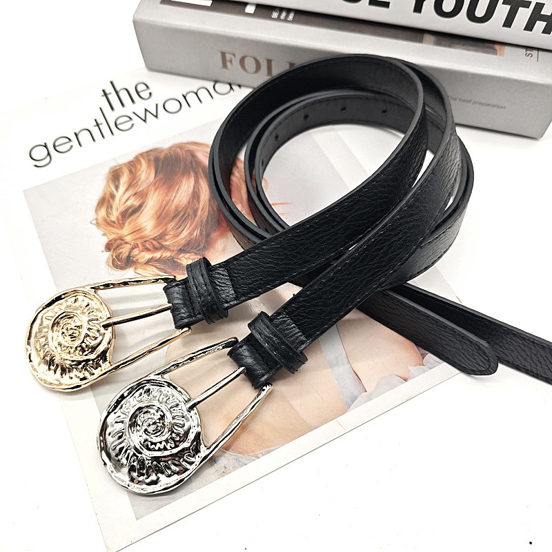 レディース ベルト レディース レザーベルト 合成皮革 細身 おしゃれバックル