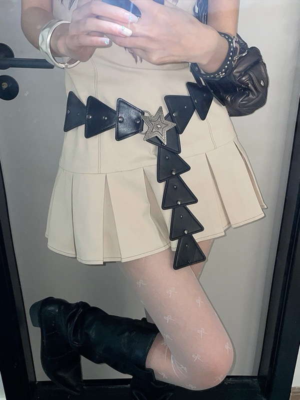 レディース ベルト レディース 星付き三角形装飾 レザーベルト