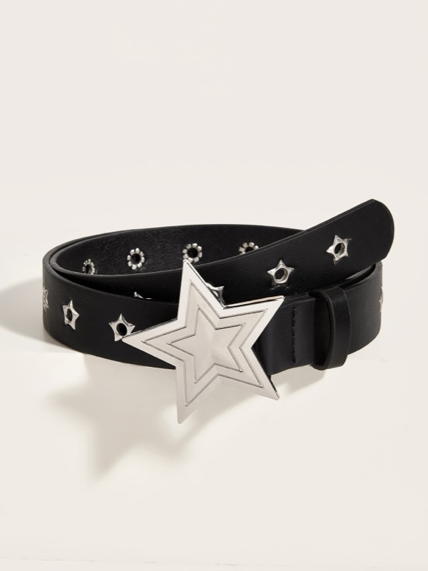 レディース ベルト 星型バックル レディース レザーベルト 合成皮革 スタッズ装飾
