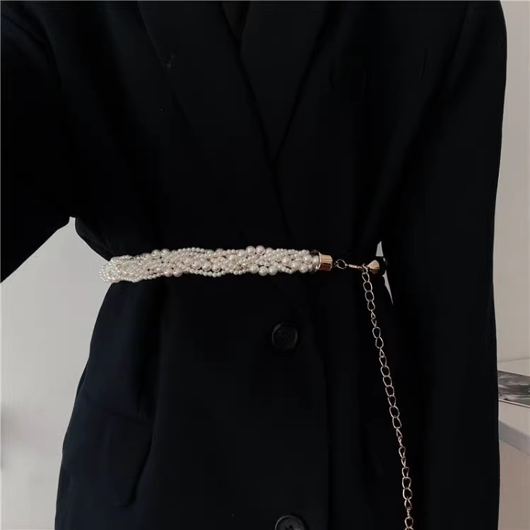 レディース ベルト 真珠風チェーンベルト 上品な腰回り装飾 女性用