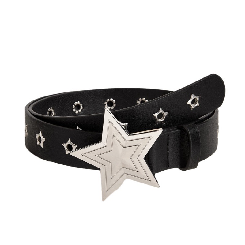 レディース ベルト 星型バックル レディース レザーベルト 合成皮革 スタッズ装飾