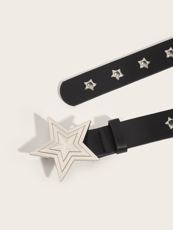 レディース ベルト 星型バックル レディース レザーベルト 合成皮革 スタッズ装飾