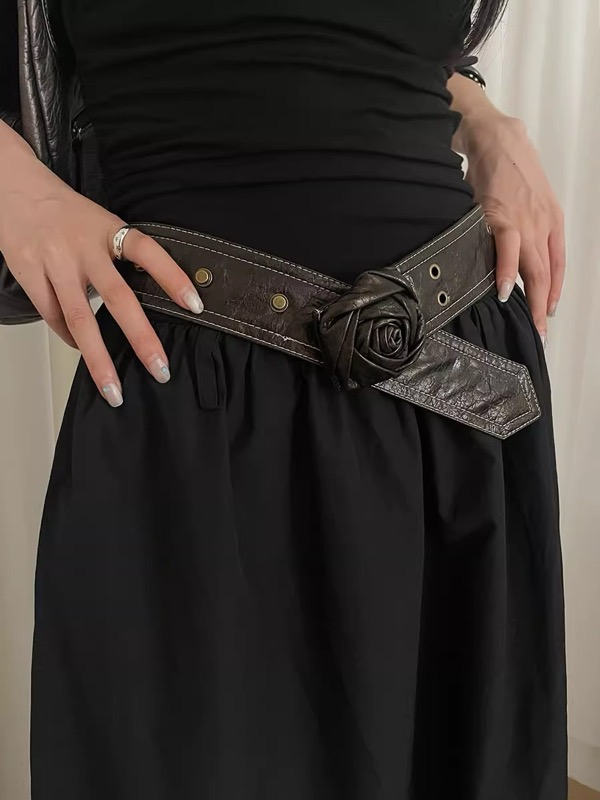 レディース ベルト 薔薇モチーフ レディース レザーベルト 合成皮革