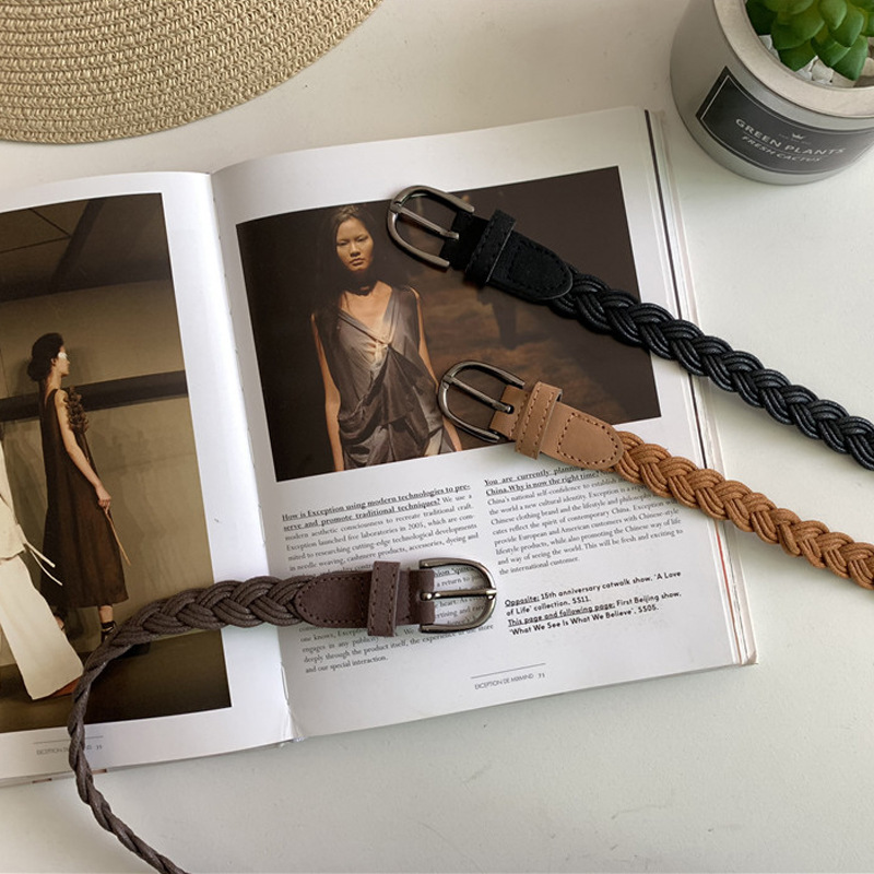 レディース ベルト 編み込みデザイン細身メッシュベルト