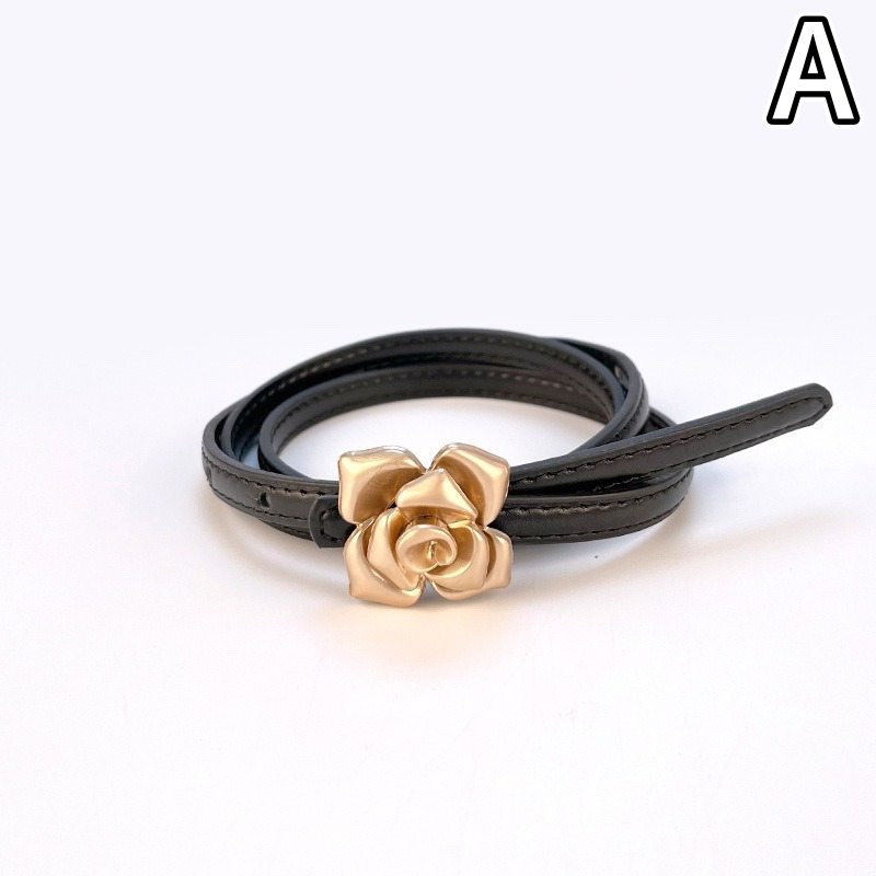 レディース ベルト 薔薇モチーフ レディース レザーベルト 合皮 細ベルト