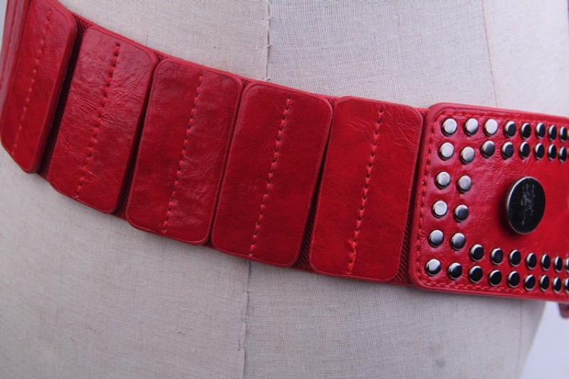 レディース ベルト レディース幅広レザーベルト スタッズ付き合皮ウエストベルト