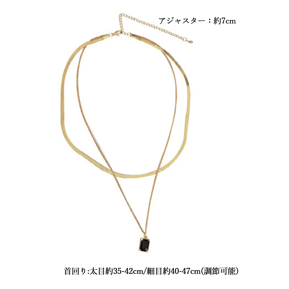 ゴールド二連チェーン角型ペンダント首飾り