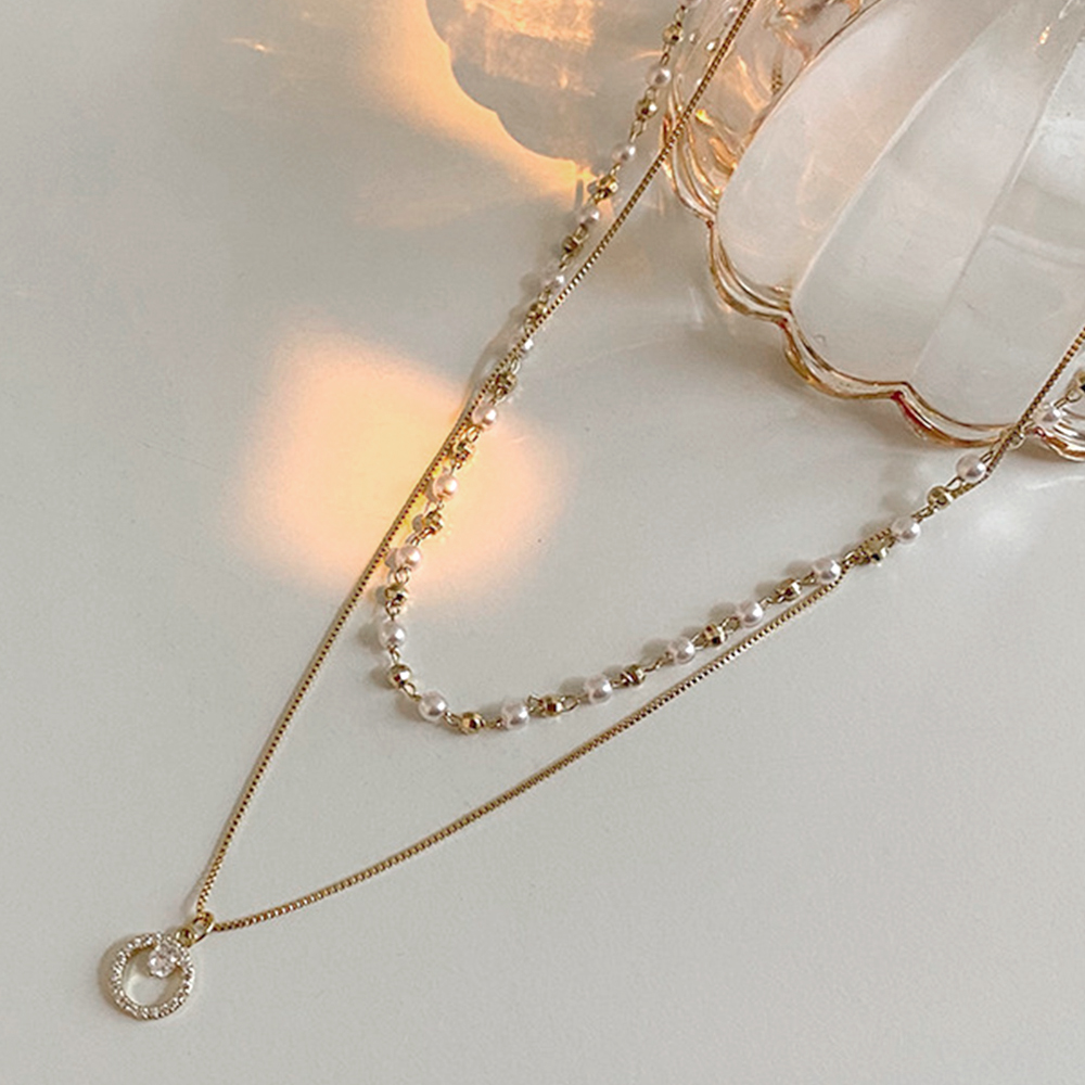 ゴールド二連チョーカー風ネックレス パール付き