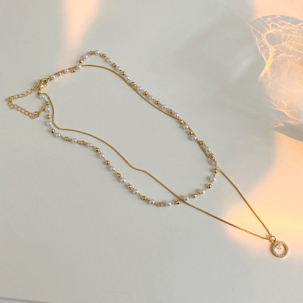 ゴールド二連チョーカー風ネックレス パール付き