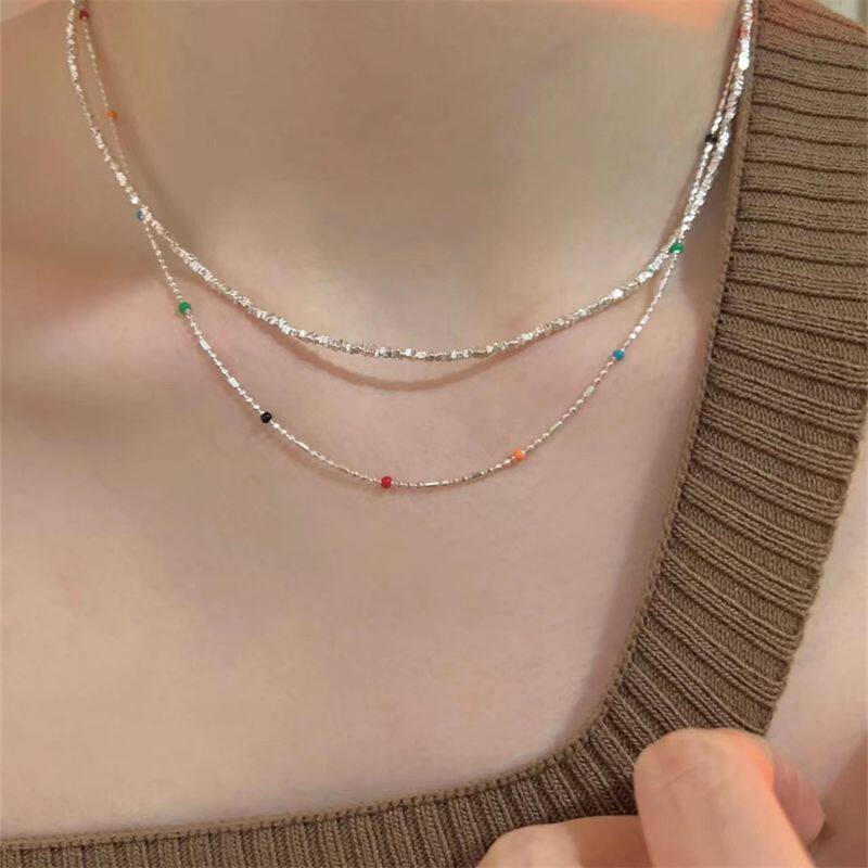 天然石ビーズ付き二連パールネックレス