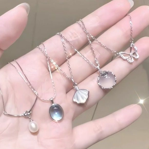 パールとシェルモチーフ5点セット華奢チェーンネックレス