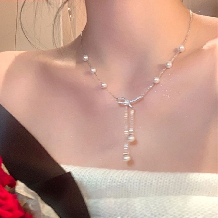 調節可能ロングパールネックレス