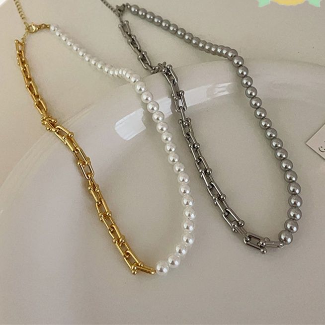 パール チェーン デザイン ネックレス レディース 錆びにくい上品アクセサリー