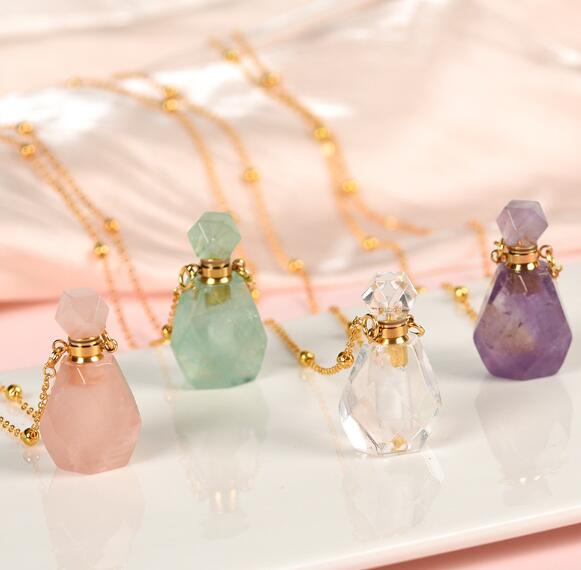 天然石 香水瓶 ゴールドチェーンネックレス パフューム