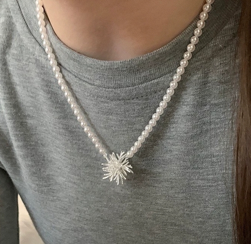 シルバー パール ネックレス 雪花 ペンダント