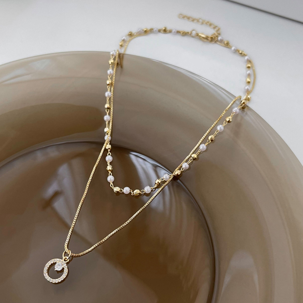 ゴールド二連チョーカー風ネックレス パール付き