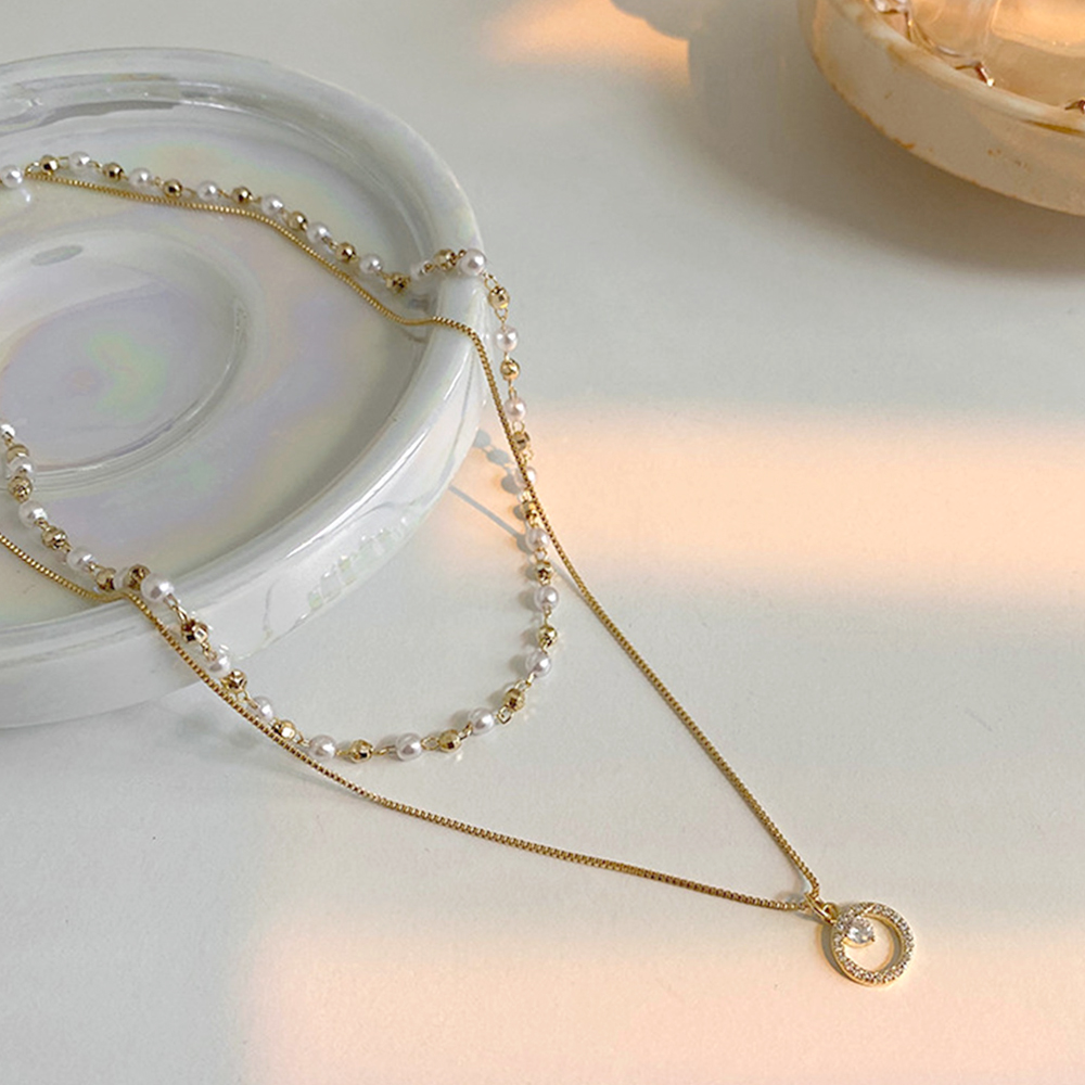 ゴールド二連チョーカー風ネックレス パール付き