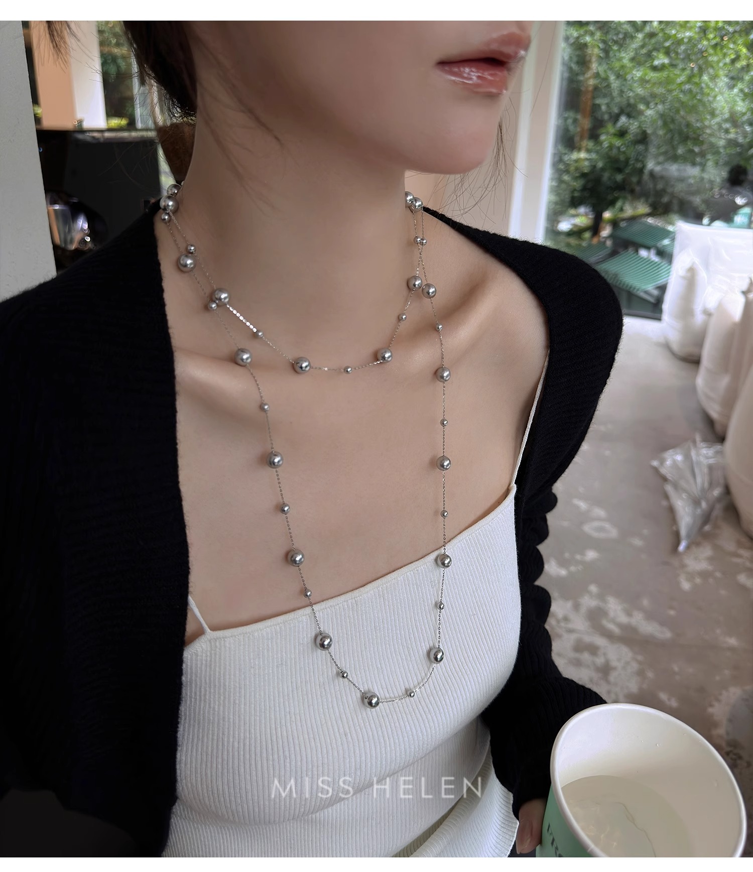 二連パール ロングネックレス