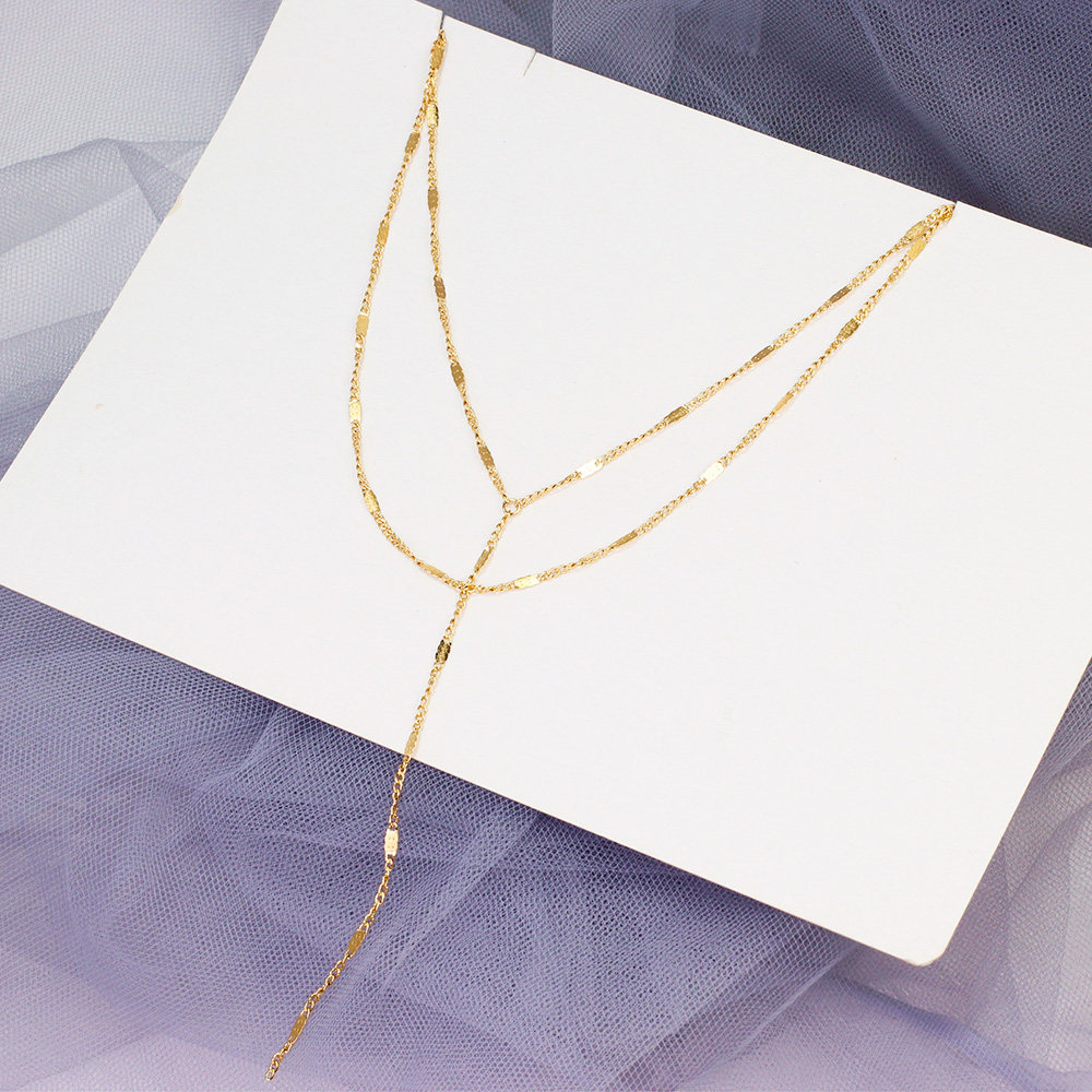 二連レイヤード縦長チェーンネックレス