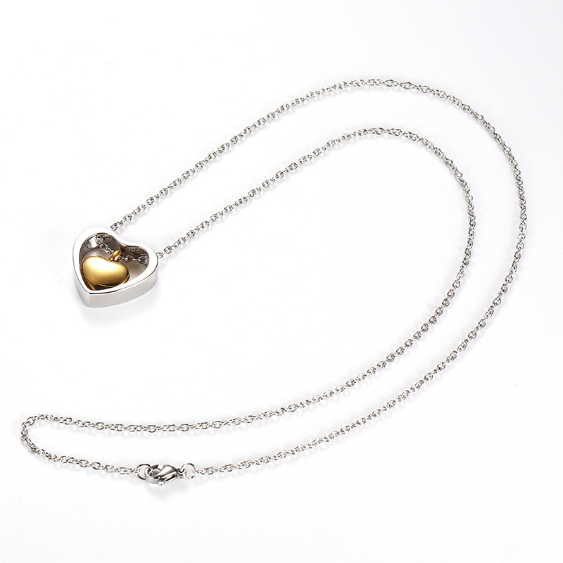 シルバー二重ハート遺骨ネックレス チェーン付き