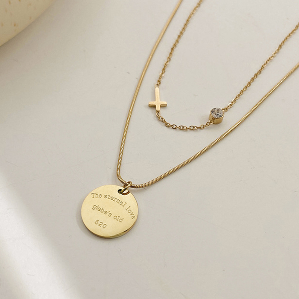 ゴールドWチェーン十字架コイン重ね付けネックレス