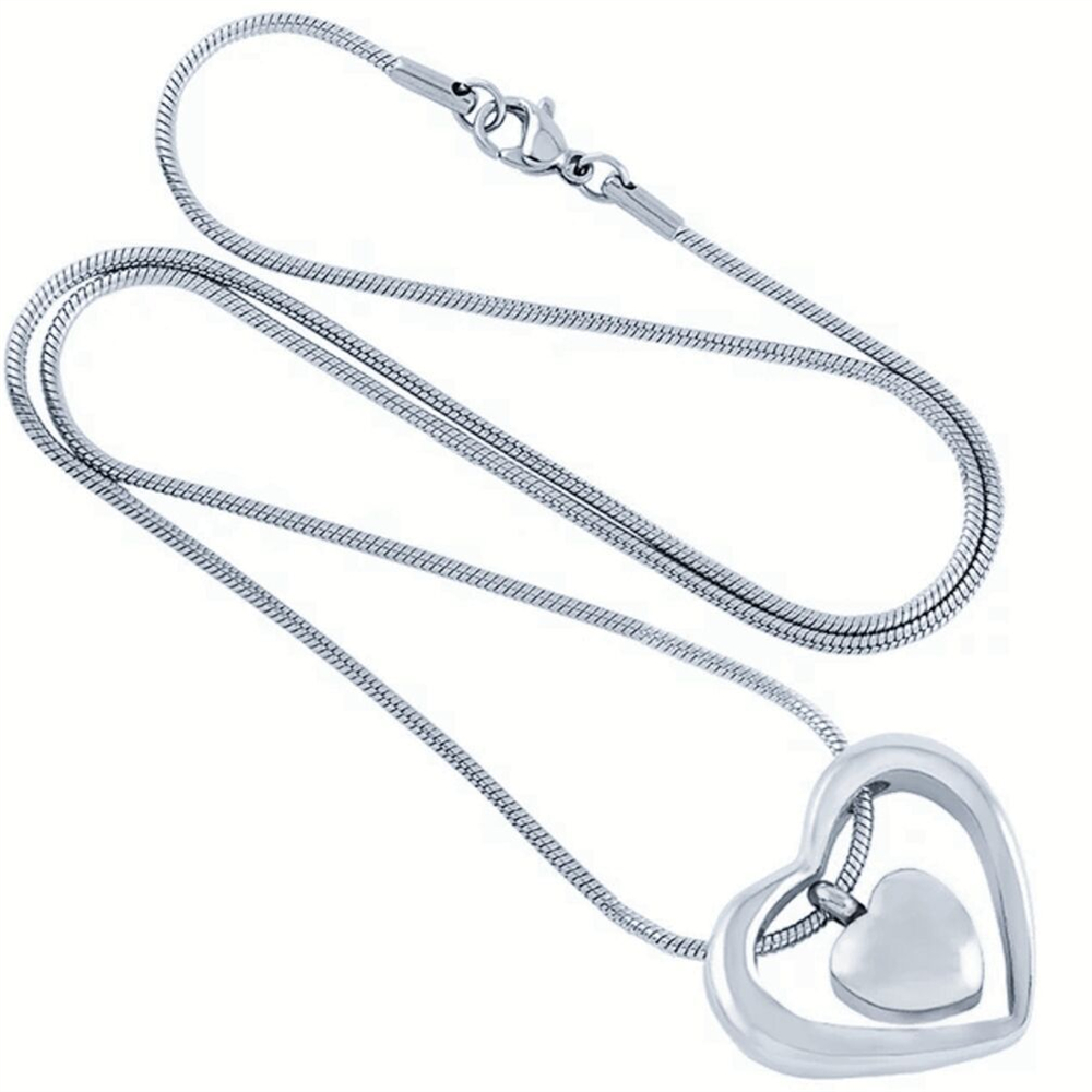 ダブルハート シルバー 遺骨ネックレス チェーン付き