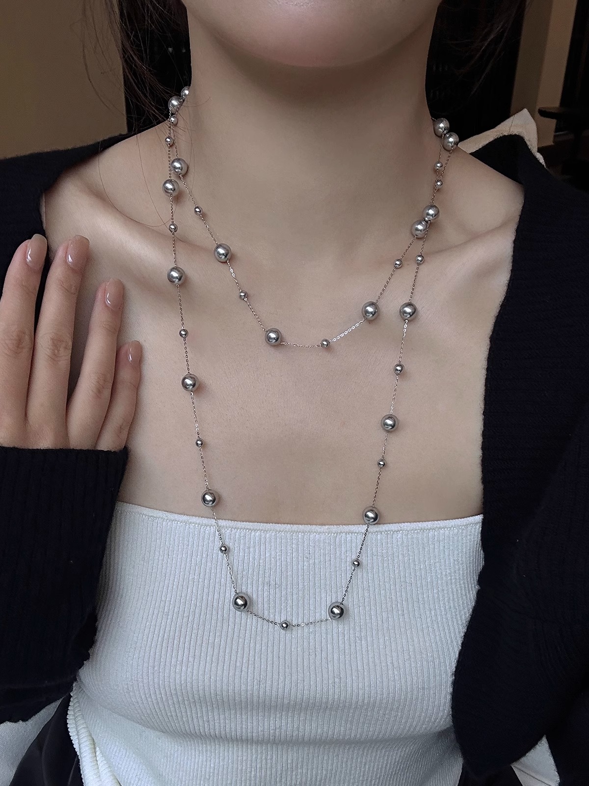 二連パール ロングネックレス