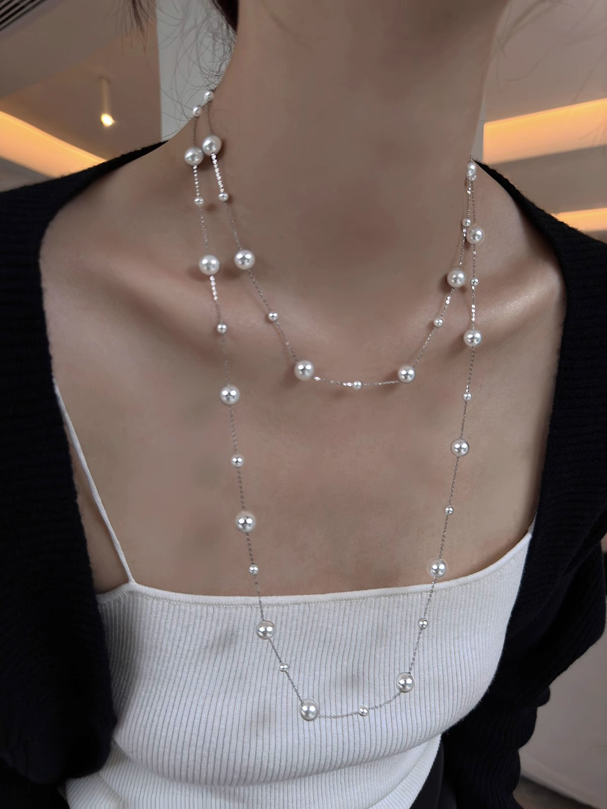 二連パール ロングネックレス