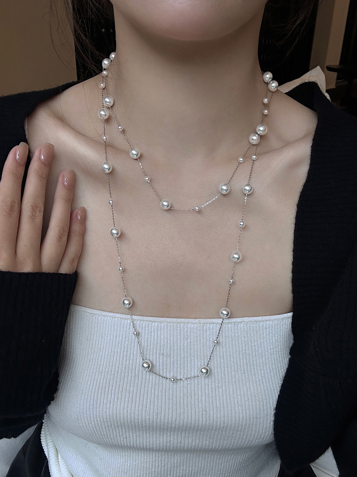 二連パール ロングネックレス