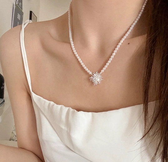 シルバー パール ネックレス 雪花 ペンダント