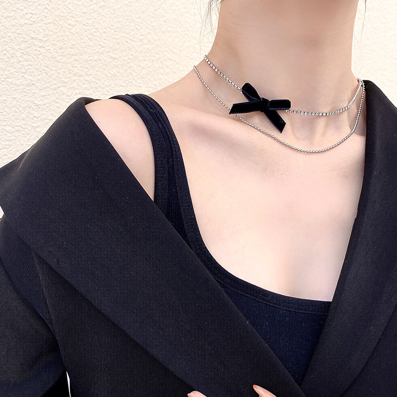 ベルベット リボン チャーム 二連 チェーン ネックレス