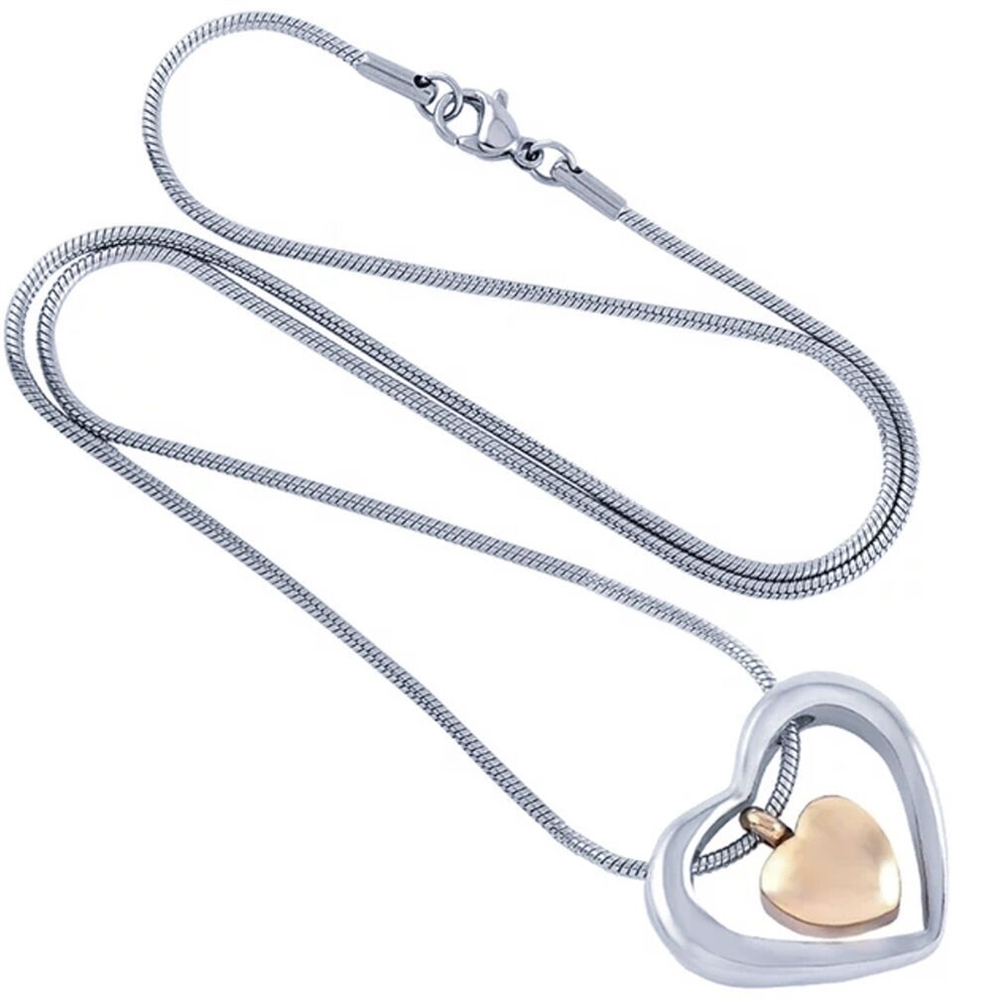 ダブルハート シルバー 遺骨ネックレス チェーン付き