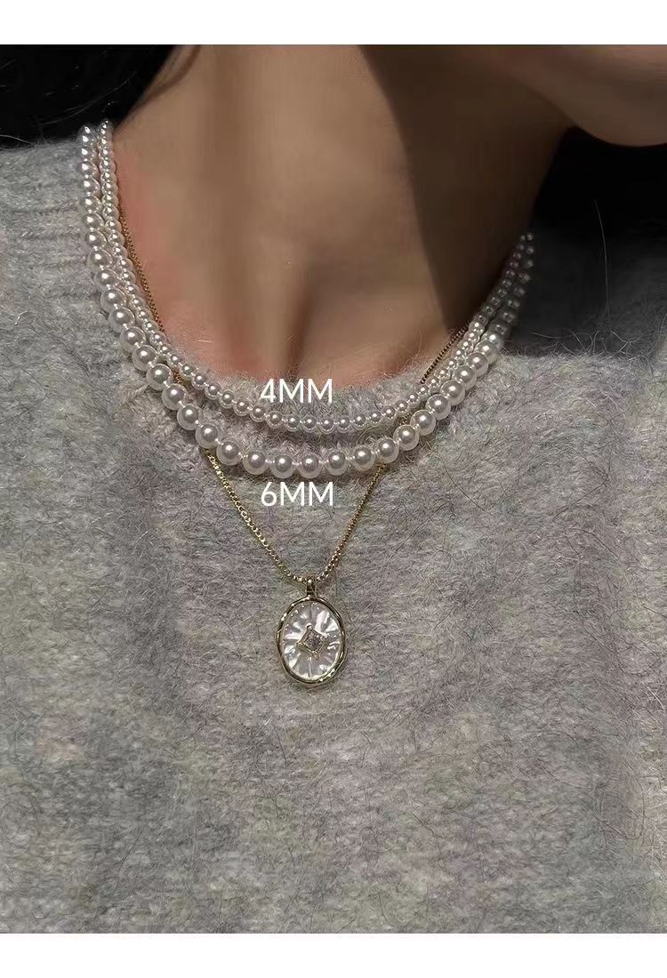 パール重ね付け風ネックレス高級感上品レディース首飾り