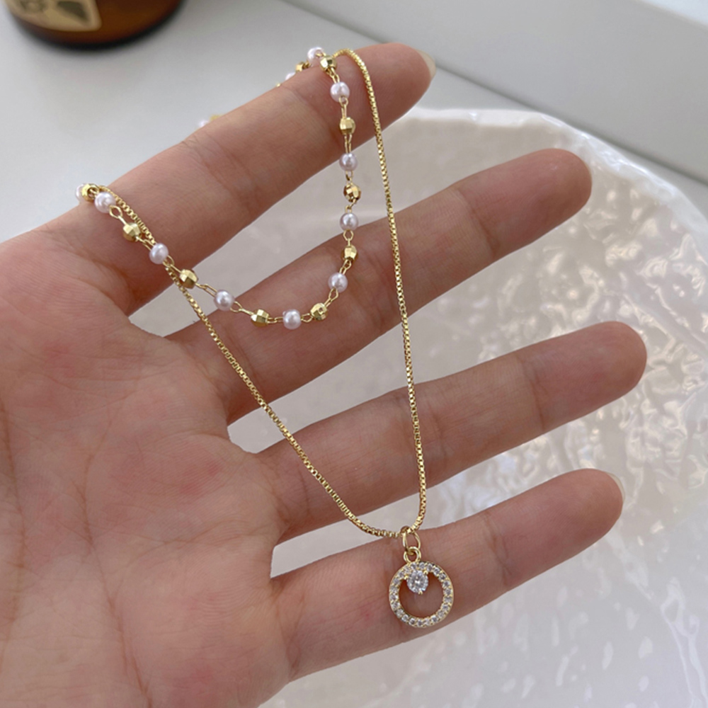 ゴールド二連チョーカー風ネックレス パール付き