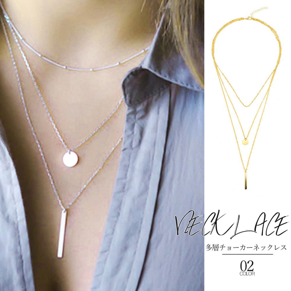 ゴールド三連重ね付け風チョーカーネックレス