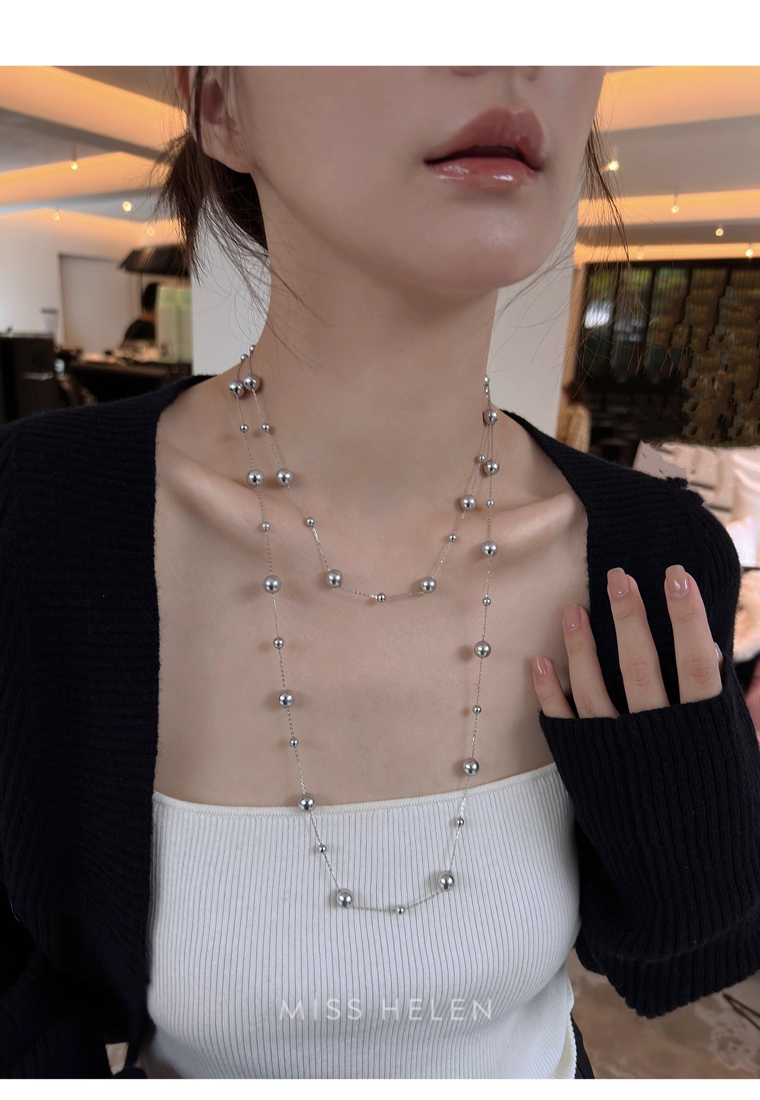 二連パール ロングネックレス