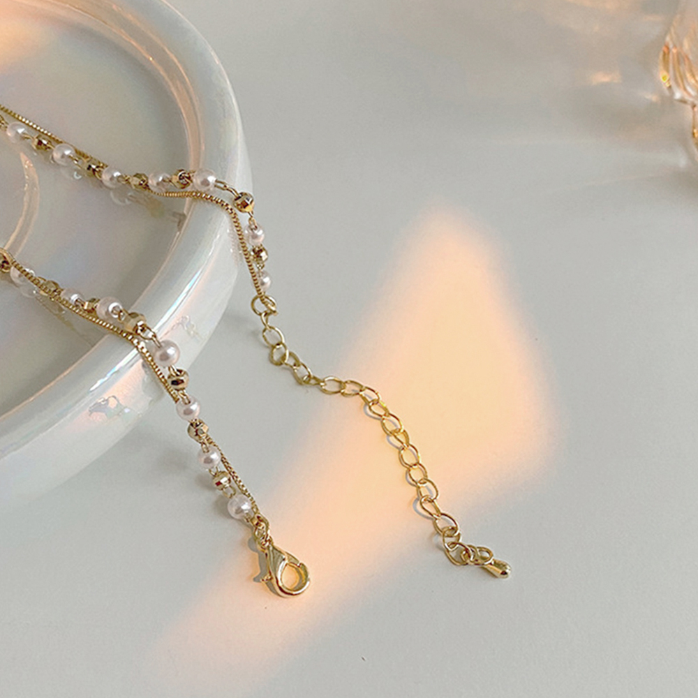 ゴールド二連チョーカー風ネックレス パール付き