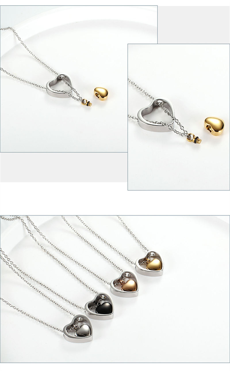 シルバー二重ハート遺骨ネックレス チェーン付き