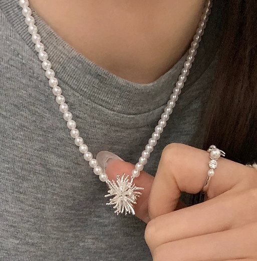 シルバー パール ネックレス 雪花 ペンダント