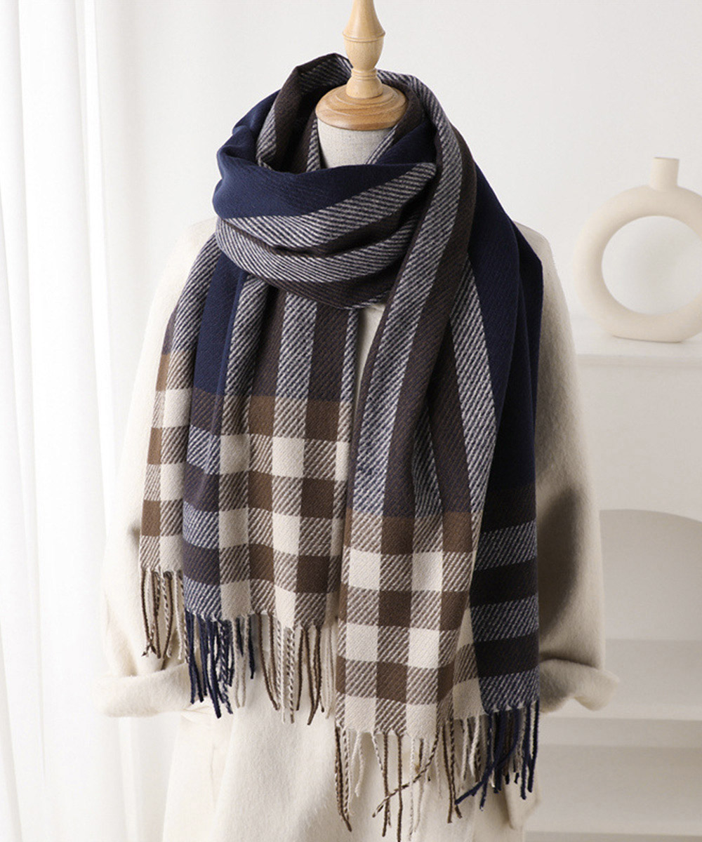 30代ファッション チェック柄大判マフラー女性用暖かストール