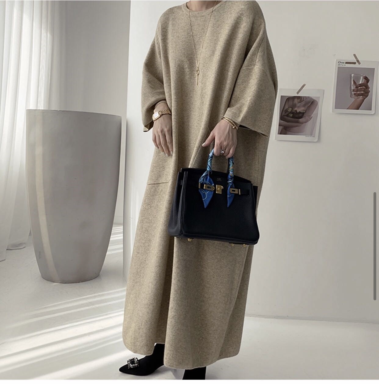 30代ファッション 厚手ニットワンピース 体型カバー ロング丈 レディース