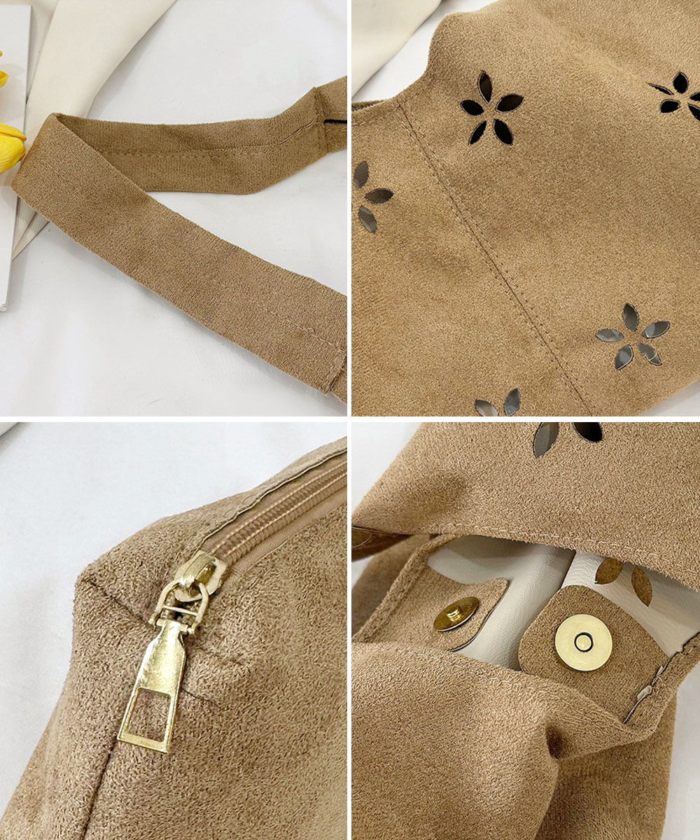 30代ファッション 花柄カットスエード調トートバッグ