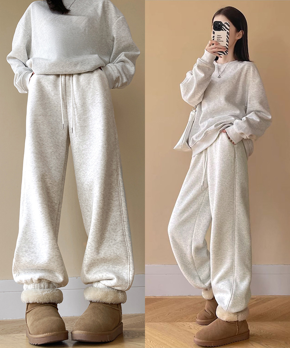 30代ファッション 裏ボア暖かスウェットパンツ 秋冬あったか防寒ボトムス