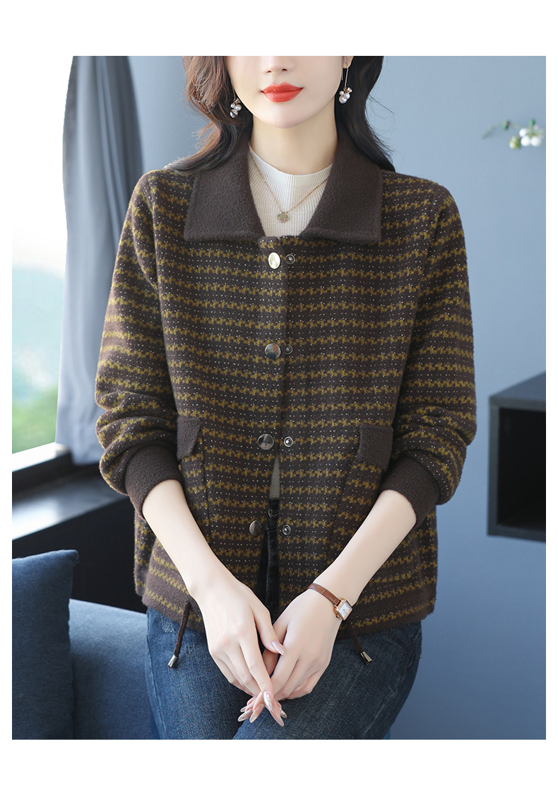 30代ファッション クラシック模様編みニットジャケット