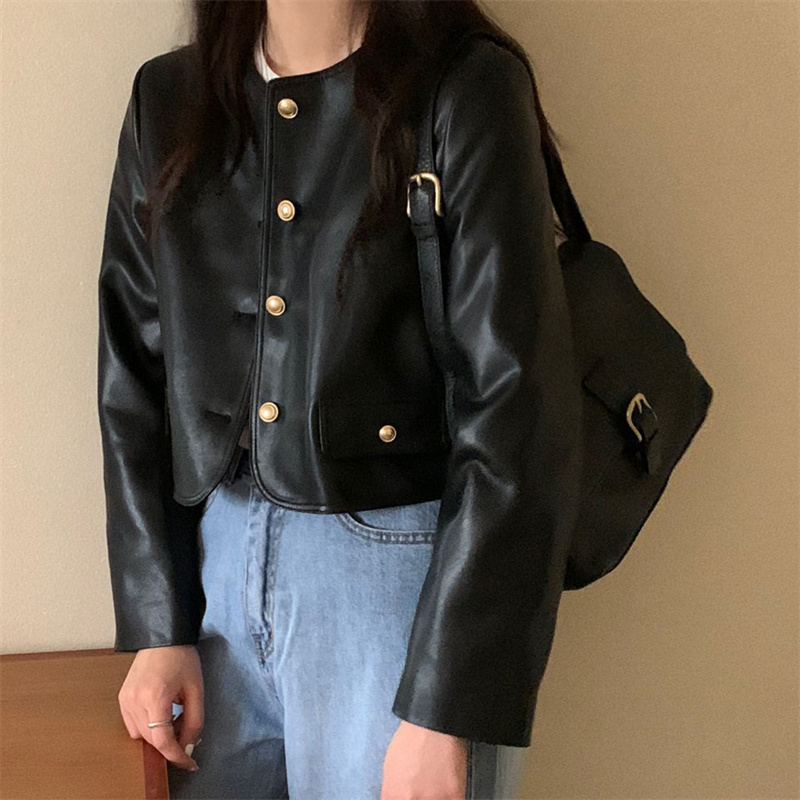 30代ファッション 秋冬新作 合成皮革ショート丈ジャケット 長袖アウター
