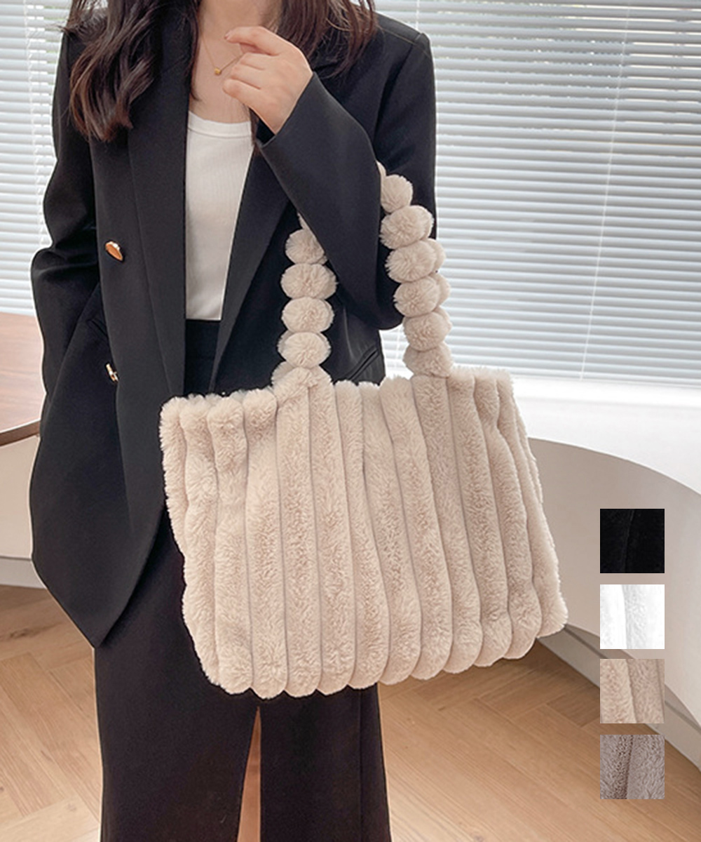 30代ファッション ふわふわ縦ライン ファートートバッグ 大容量