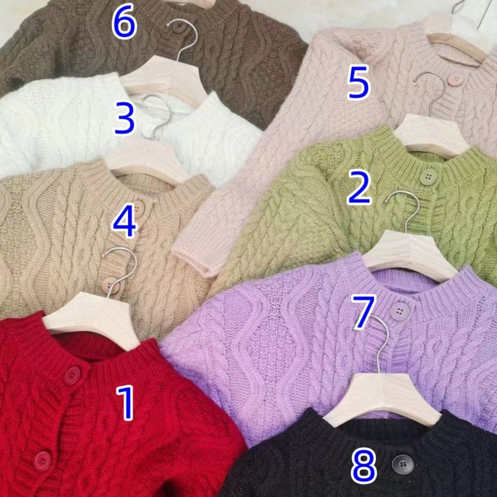30代ファッション ケーブル編み丸首カーディガン全8色